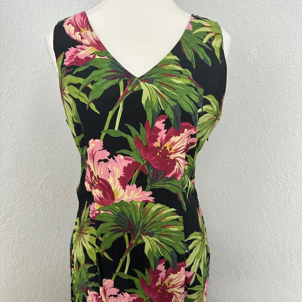 Vintage Ilyse Hart Tropical Floral Rayon Maxi Dress 80s-90s Resort Vibes Size 8 - Picture 2 of 8